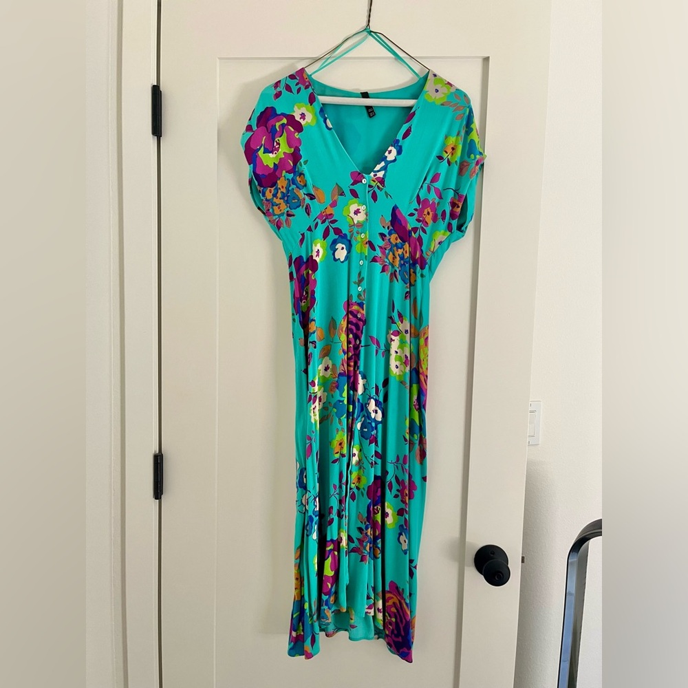 Zara Blue Flutter Sleeve V-Neck Sundress